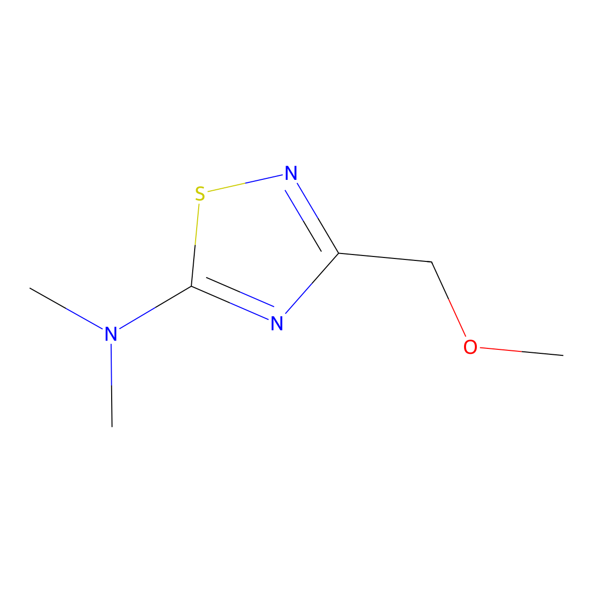 3-(methoxymethyl)-N,N-dimethyl-1,2,4-thiadiazol-5-amine molecular structure, CAS 2877638-56-5