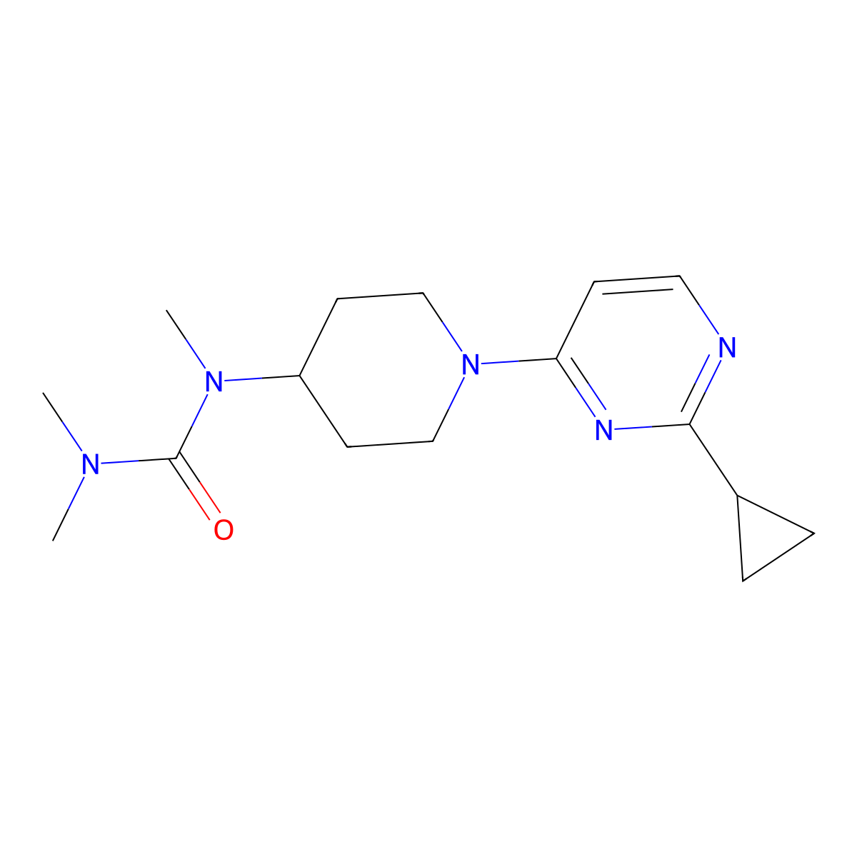 1-[1-(2-Cyclopropylpyrimidin-4-yl)piperidin-4-yl]-1,3,3-trimethylurea molecular structure, CAS 2877638-58-7