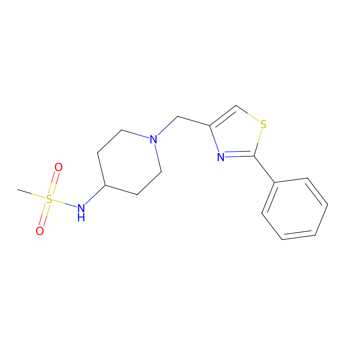N-{1-[(2-phenyl-1,3-thiazol-4-yl)methyl]piperidin-4-yl}methanesulfonamide molecular structure, CAS 2877638-72-5