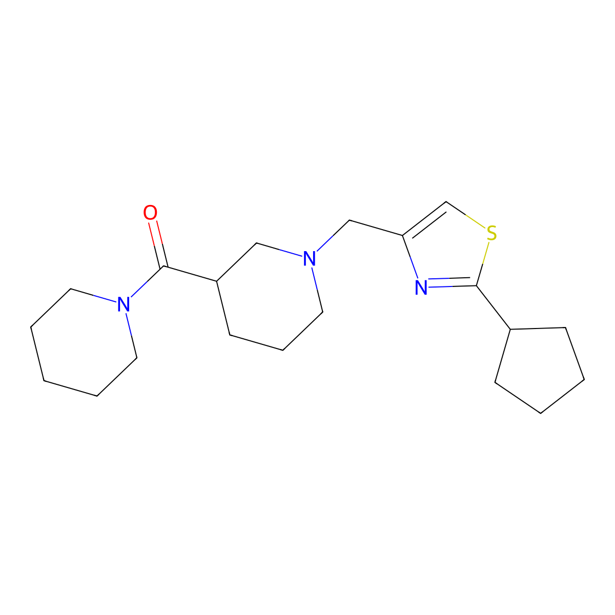 1-[(2-Cyclopentyl-1,3-thiazol-4-yl)methyl]-3-(piperidine-1-carbonyl)piperidine molecular structure, CAS 2877638-74-7