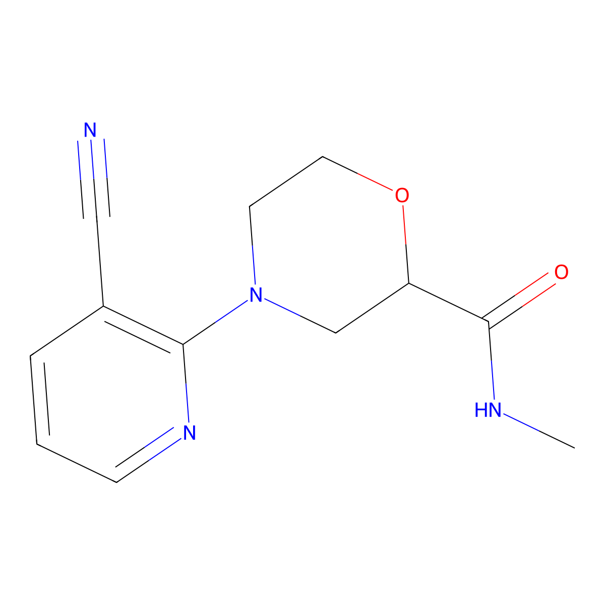 4-(3-cyanopyridin-2-yl)-N-methylmorpholine-2-carboxamide molecular structure, CAS 2877638-76-9