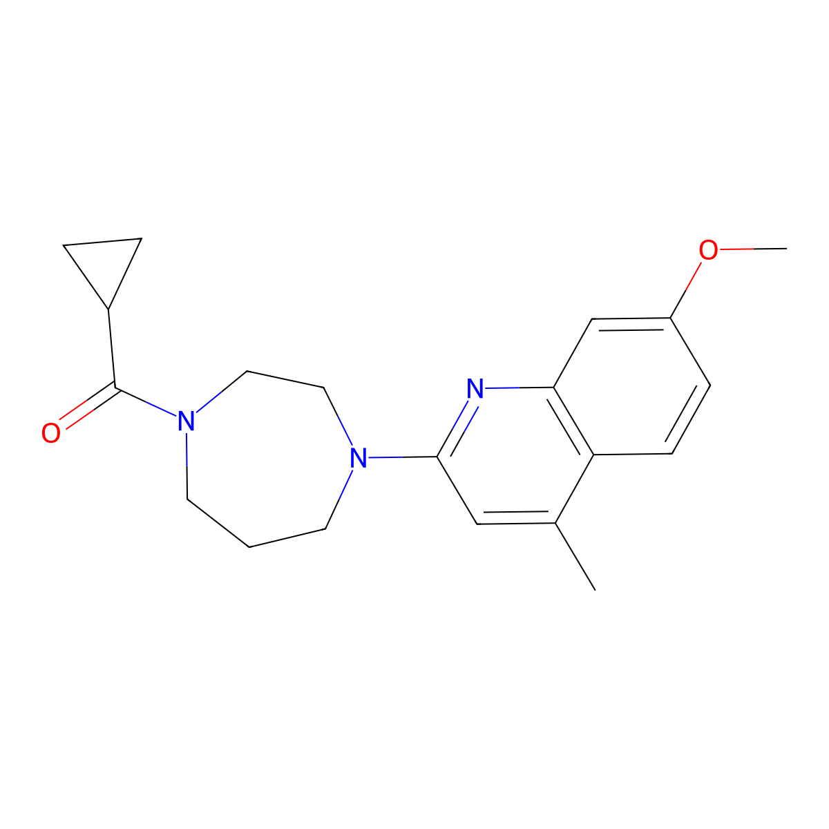 2-(4-Cyclopropanecarbonyl-1,4-diazepan-1-yl)-7-methoxy-4-methylquinoline molecular structure, CAS 2877638-82-7