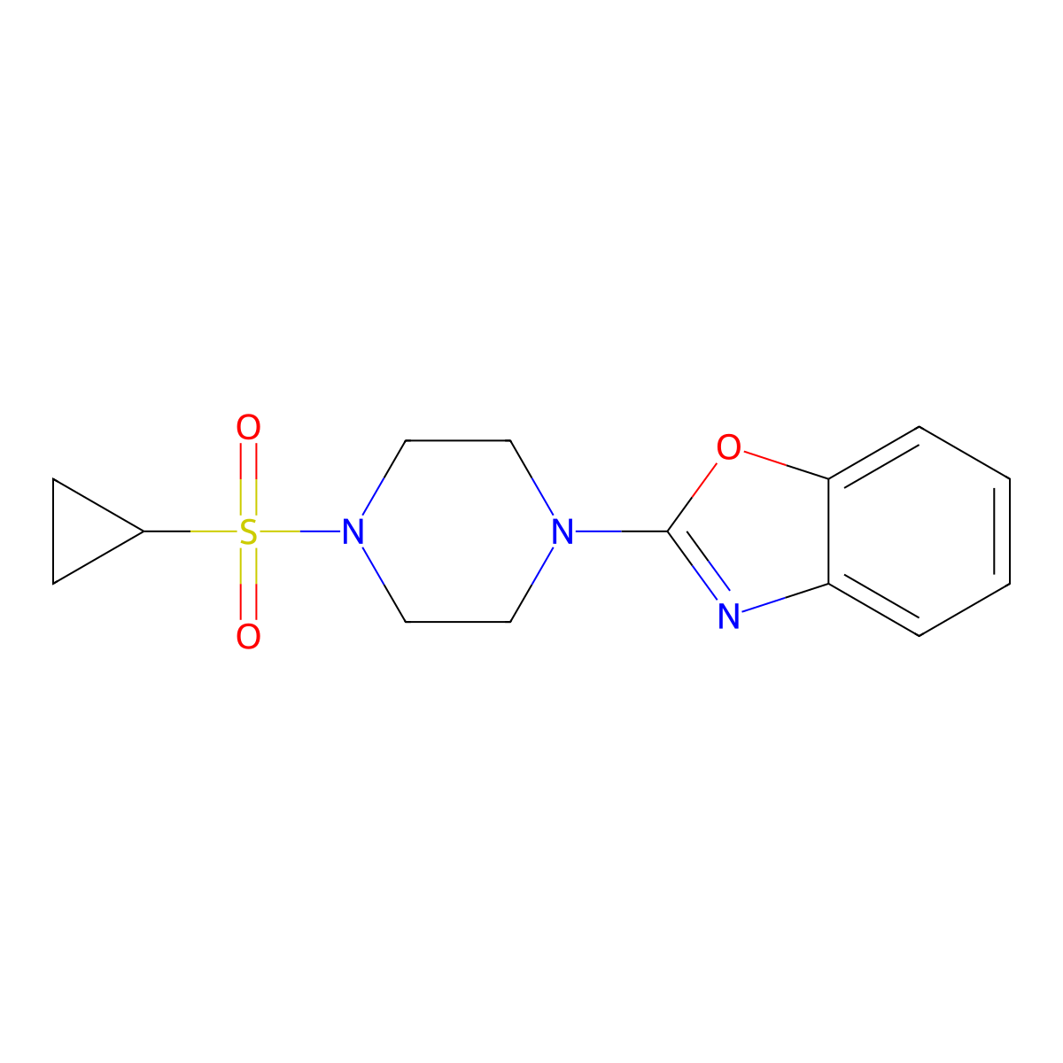 2-[4-(Cyclopropanesulfonyl)piperazin-1-yl]-1,3-benzoxazole molecular structure, CAS 2877638-87-2