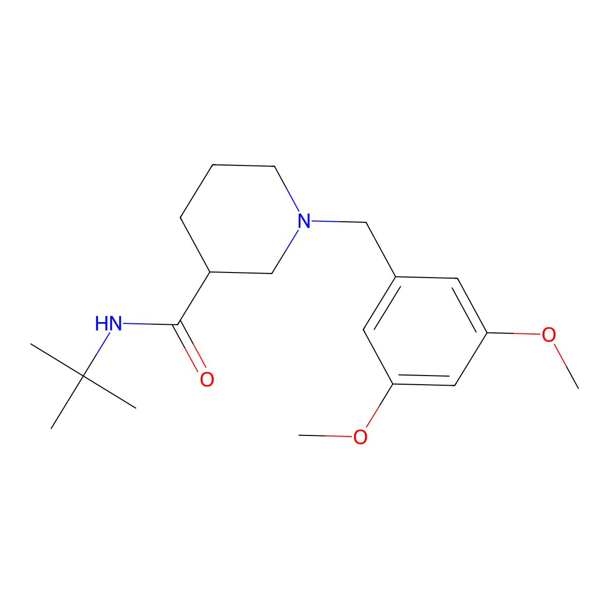 N-tert-butyl-1-[(3,5-dimethoxyphenyl)methyl]piperidine-3-carboxamide molecular structure, CAS 2877638-95-2