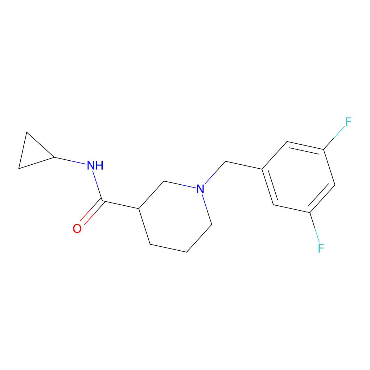N-cyclopropyl-1-[(3,5-difluorophenyl)methyl]piperidine-3-carboxamide molecular structure, CAS 2877638-99-6