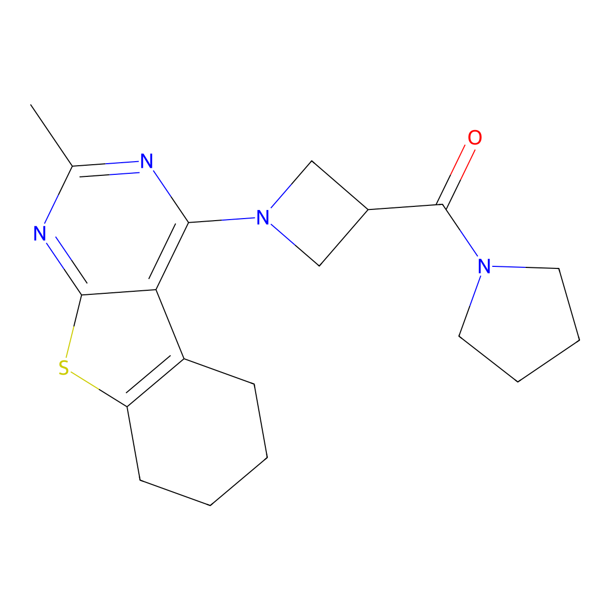 5-Methyl-3-[3-(pyrrolidine-1-carbonyl)azetidin-1-yl]-8-thia-4,6-diazatricyclo[7.4.0.0^{2,7}]trideca-1(9),2,4,6-tetraene molecular structure, CAS 2877639-02-4