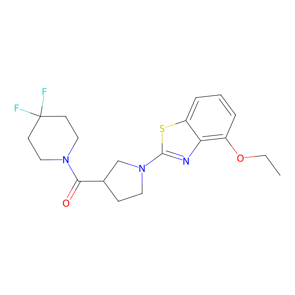 2-[3-(4,4-Difluoropiperidine-1-carbonyl)pyrrolidin-1-yl]-4-ethoxy-1,3-benzothiazole molecular structure, CAS 2877639-13-7