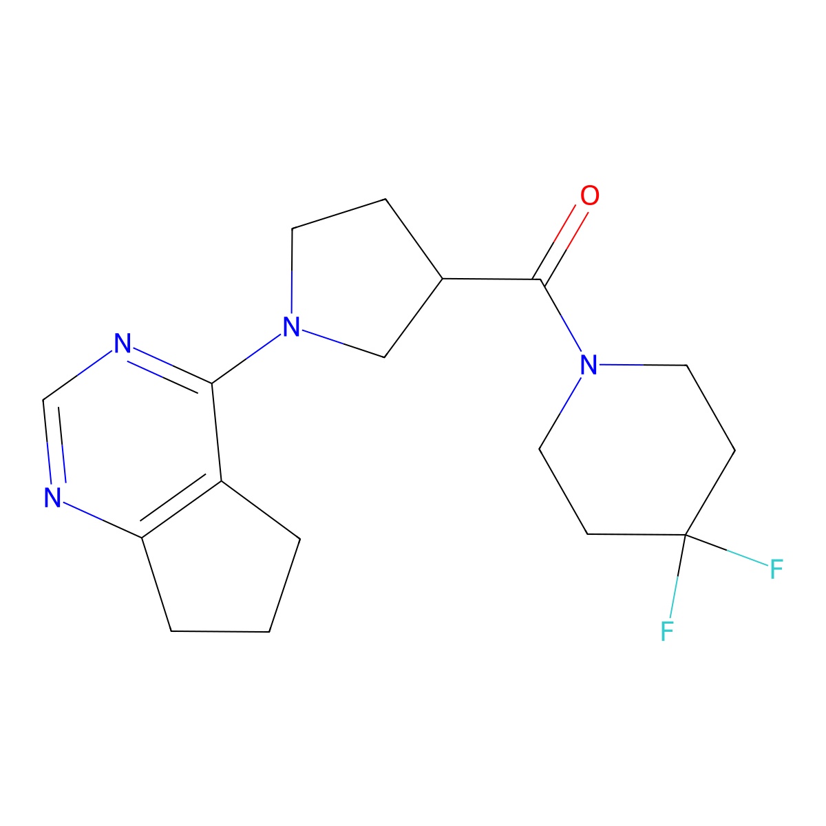 1-(1-{5H,6H,7H-cyclopenta[d]pyrimidin-4-yl}pyrrolidine-3-carbonyl)-4,4-difluoropiperidine molecular structure, CAS 2877639-18-2