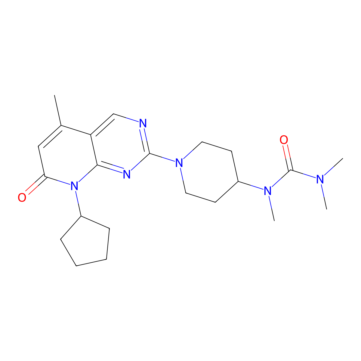 1-(1-{8-cyclopentyl-5-methyl-7-oxo-7H,8H-pyrido[2,3-d]pyrimidin-2-yl}piperidin-4-yl)-1,3,3-trimethylurea molecular structure, CAS 2877639-19-3