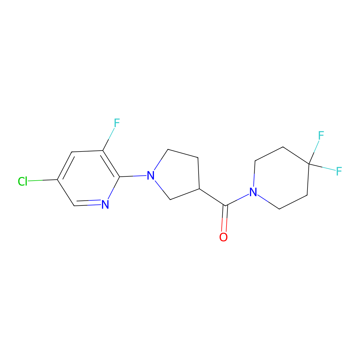 5-Chloro-2-[3-(4,4-difluoropiperidine-1-carbonyl)pyrrolidin-1-yl]-3-fluoropyridine molecular structure, CAS 2877639-20-6