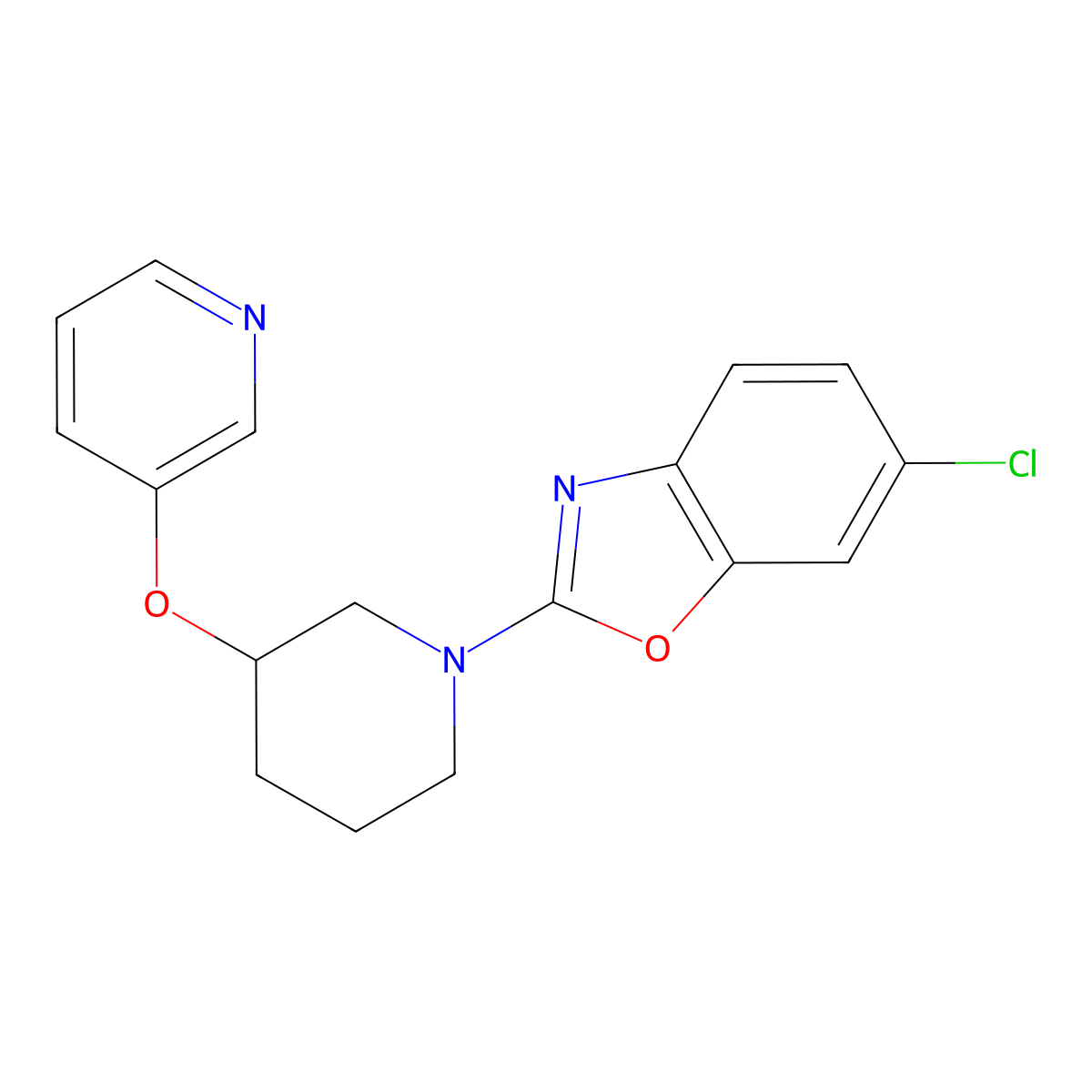 6-Chloro-2-[3-(pyridin-3-yloxy)piperidin-1-yl]-1,3-benzoxazole molecular structure, CAS 2877639-23-9
