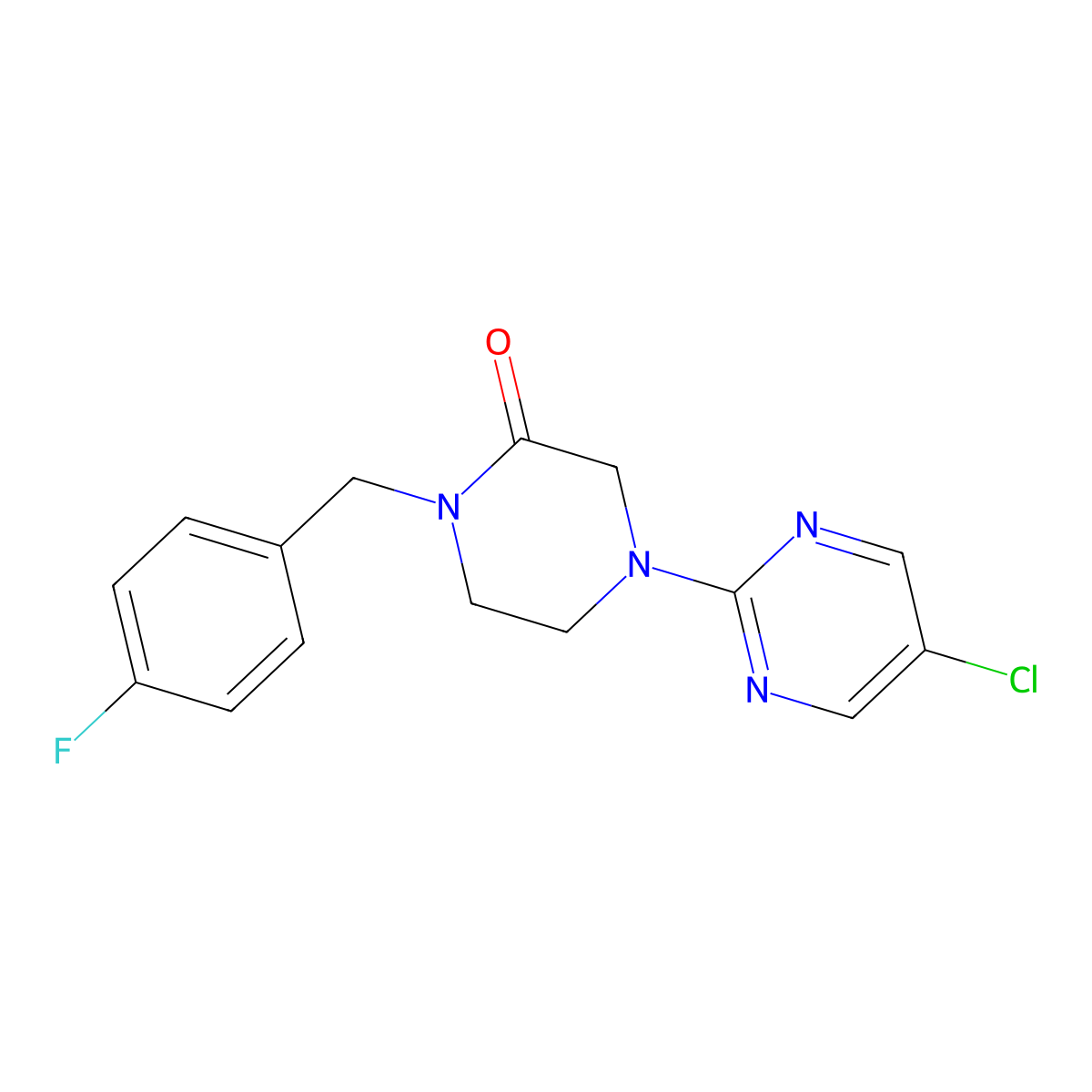 4-(5-Chloropyrimidin-2-yl)-1-[(4-fluorophenyl)methyl]piperazin-2-one molecular structure, CAS 2877639-26-2