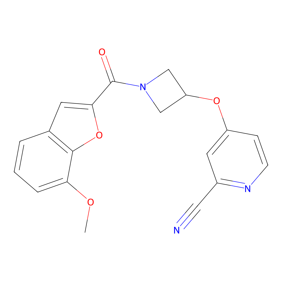 4-{[1-(7-Methoxy-1-benzofuran-2-carbonyl)azetidin-3-yl]oxy}pyridine-2-carbonitrile molecular structure, CAS 2877639-29-5