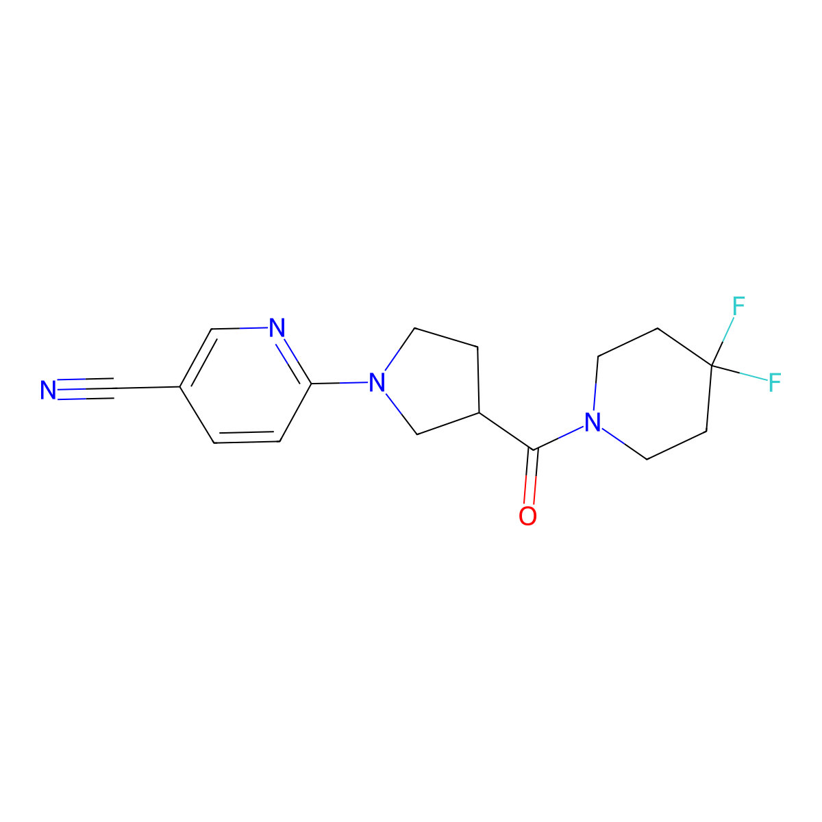 6-[3-(4,4-Difluoropiperidine-1-carbonyl)pyrrolidin-1-yl]pyridine-3-carbonitrile molecular structure, CAS 2877639-30-8