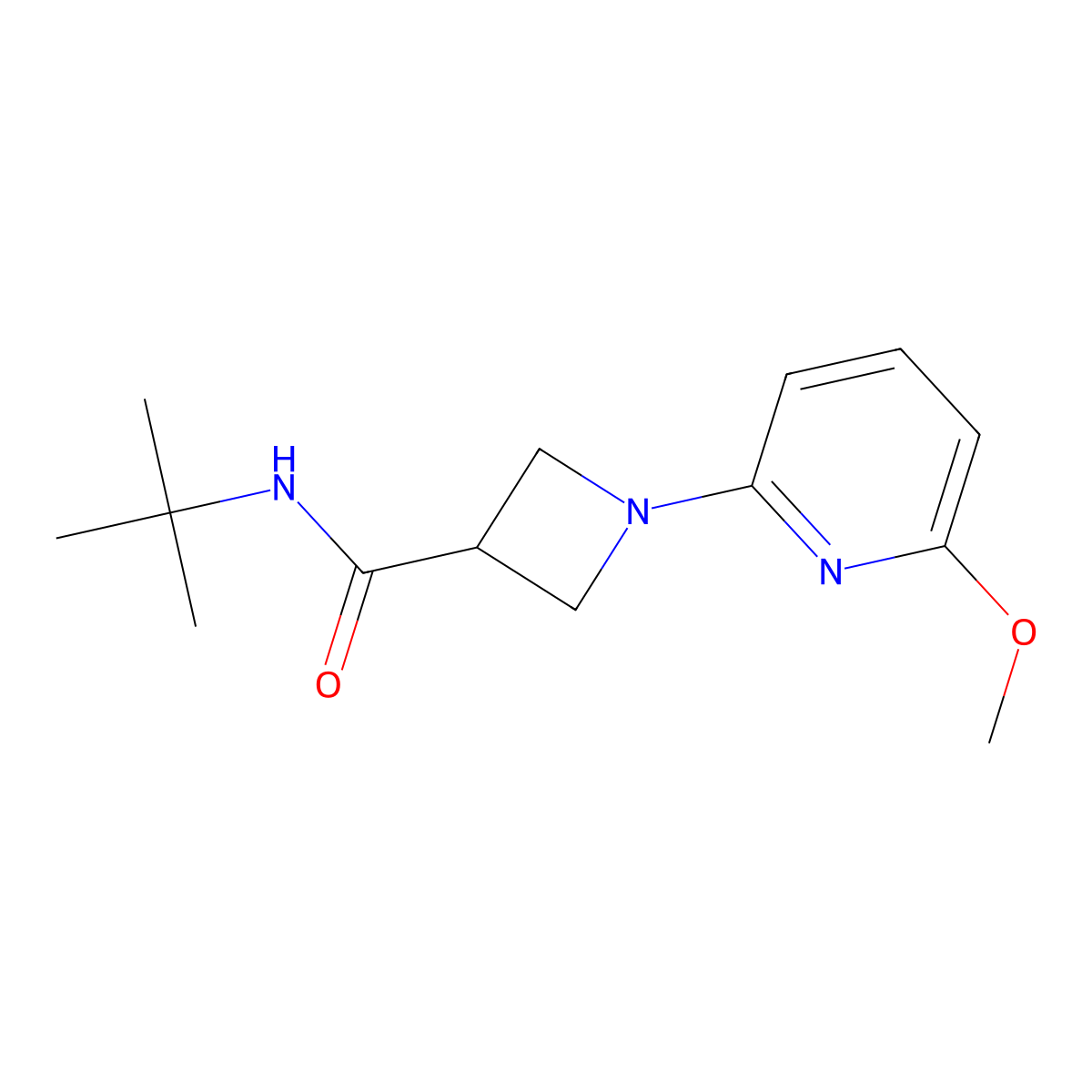 N-tert-butyl-1-(6-methoxypyridin-2-yl)azetidine-3-carboxamide molecular structure, CAS 2877639-32-0