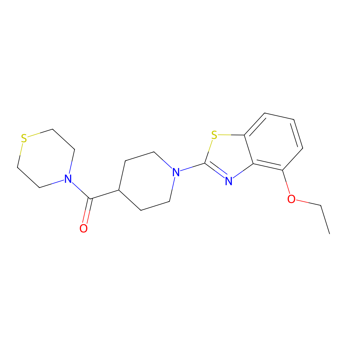 4-Ethoxy-2-[4-(thiomorpholine-4-carbonyl)piperidin-1-yl]-1,3-benzothiazole molecular structure, CAS 2877639-34-2