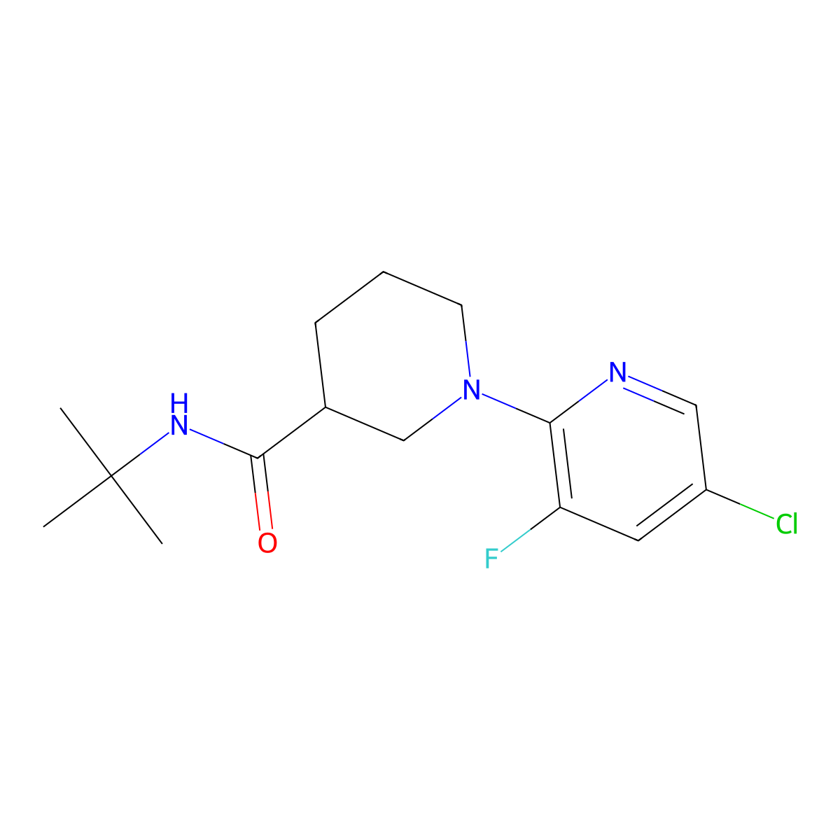 N-tert-butyl-1-(5-chloro-3-fluoropyridin-2-yl)piperidine-3-carboxamide molecular structure, CAS 2877639-39-7