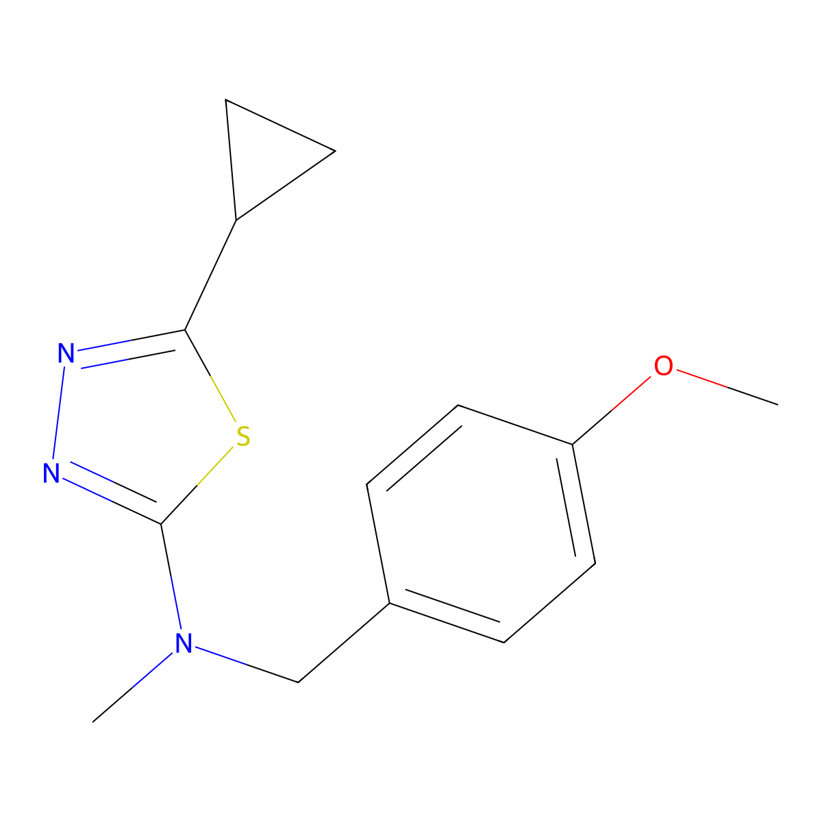 5-cyclopropyl-N-[(4-methoxyphenyl)methyl]-N-methyl-1,3,4-thiadiazol-2-amine molecular structure, CAS 2877639-51-3