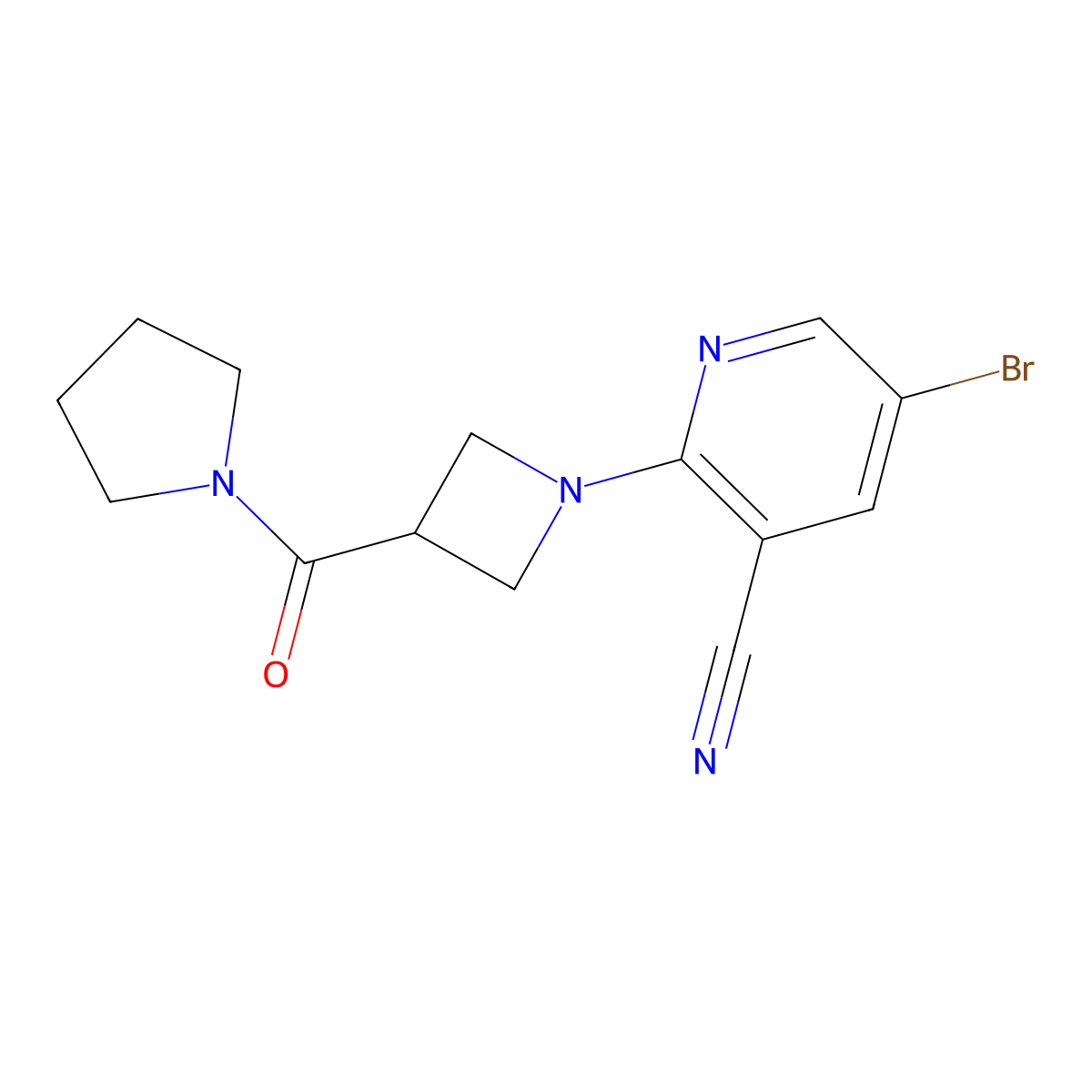 5-Bromo-2-[3-(pyrrolidine-1-carbonyl)azetidin-1-yl]pyridine-3-carbonitrile molecular structure, CAS 2877639-56-8