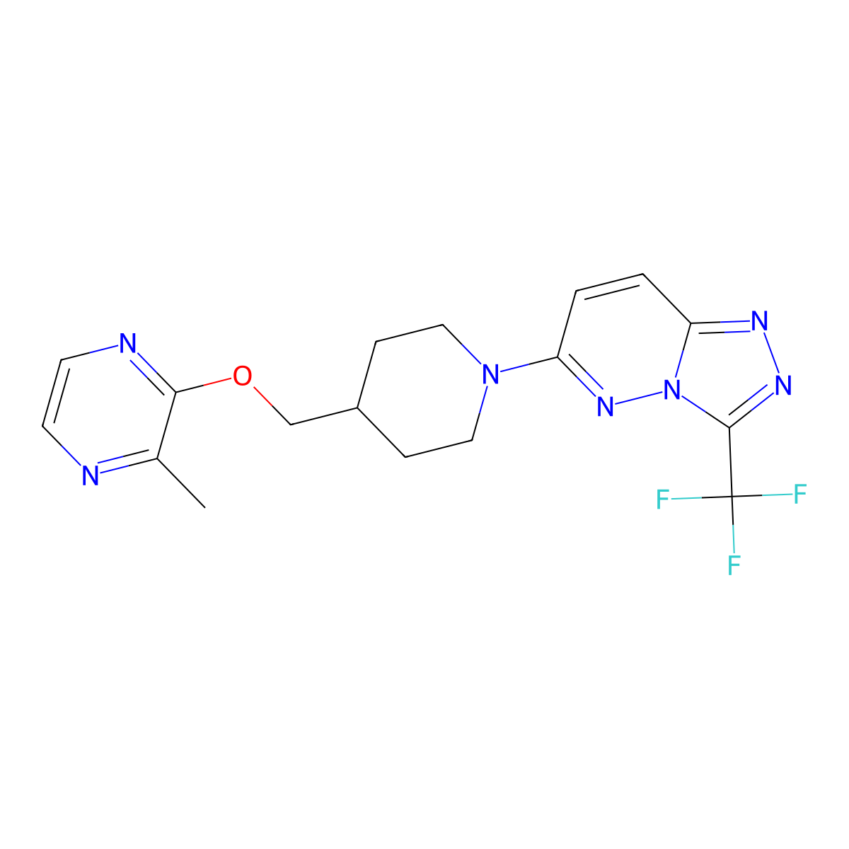 2-Methyl-3-({1-[3-(trifluoromethyl)-[1,2,4]triazolo[4,3-b]pyridazin-6-yl]piperidin-4-yl}methoxy)pyrazine molecular structure, CAS 2877639-57-9