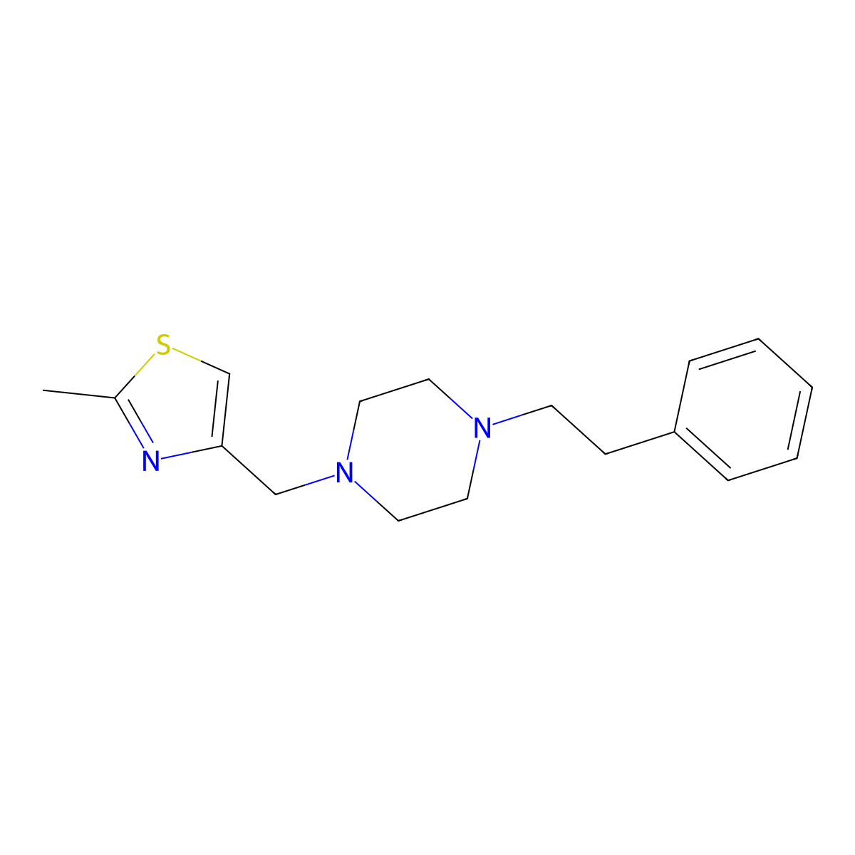1-[(2-Methyl-1,3-thiazol-4-yl)methyl]-4-(2-phenylethyl)piperazine molecular structure, CAS 2877639-65-9
