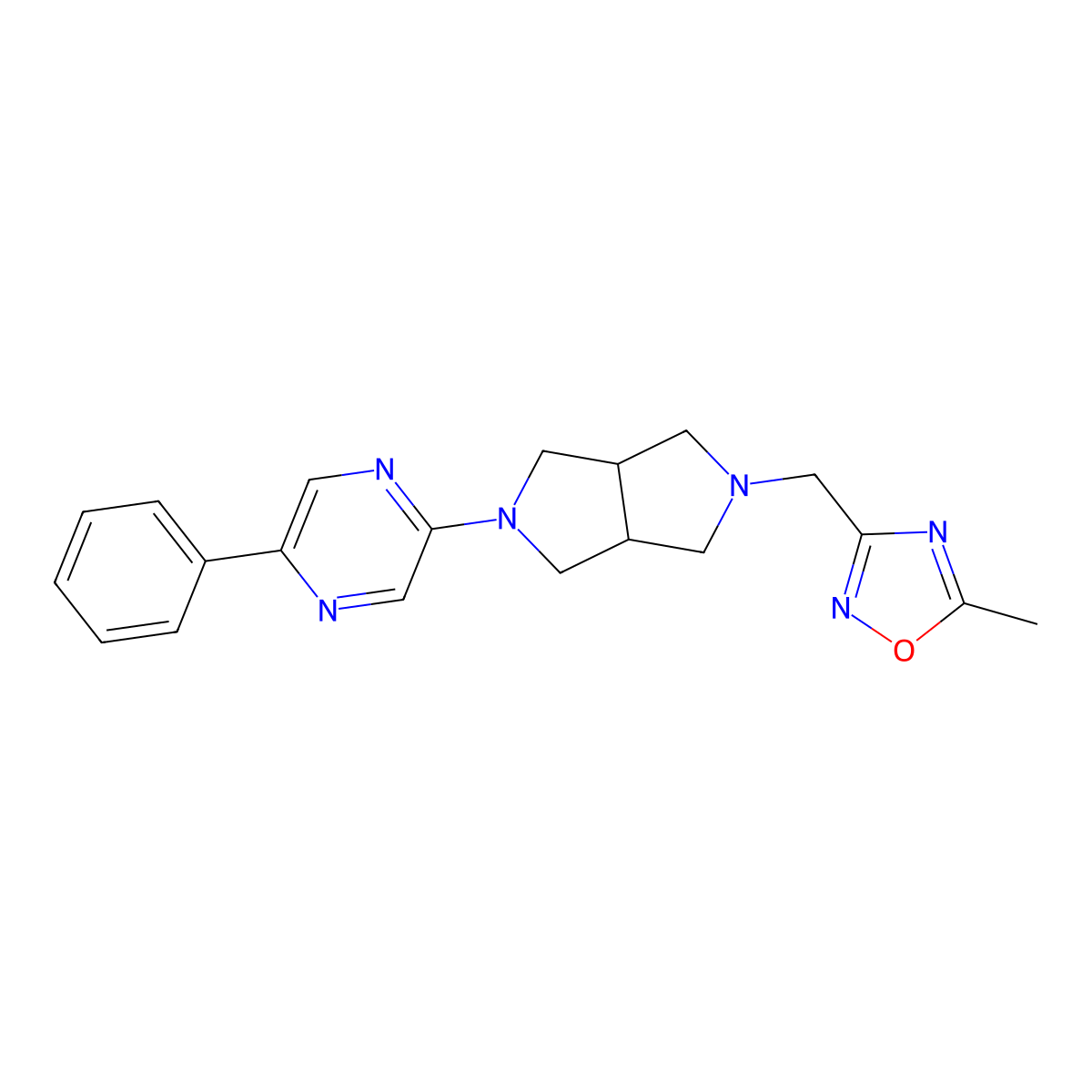 2-{5-[(5-Methyl-1,2,4-oxadiazol-3-yl)methyl]-octahydropyrrolo[3,4-c]pyrrol-2-yl}-5-phenylpyrazine molecular structure, CAS 2877639-71-7