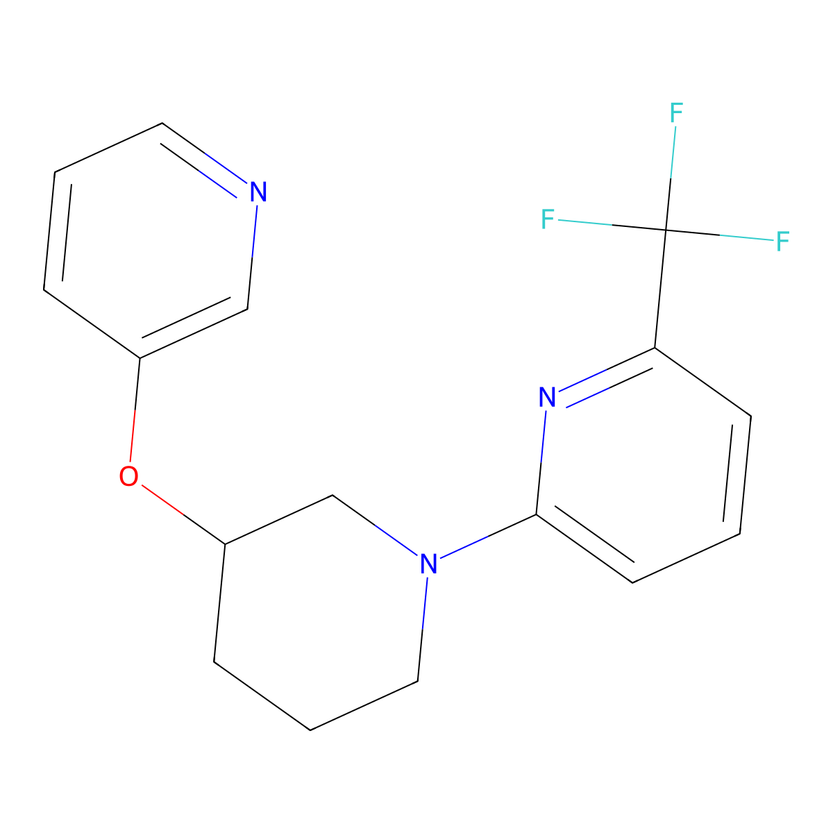 2-[3-(Pyridin-3-yloxy)piperidin-1-yl]-6-(trifluoromethyl)pyridine molecular structure, CAS 2877639-76-2
