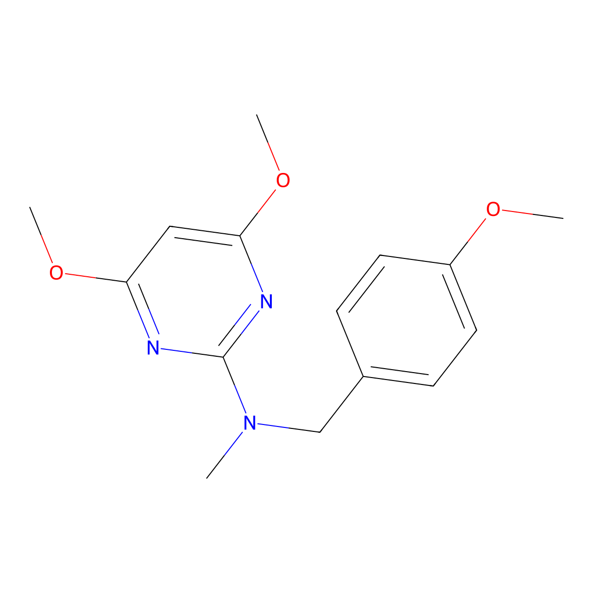 4,6-dimethoxy-N-[(4-methoxyphenyl)methyl]-N-methylpyrimidin-2-amine molecular structure, CAS 2877639-81-9