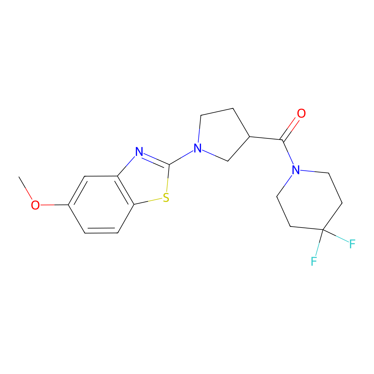 2-[3-(4,4-Difluoropiperidine-1-carbonyl)pyrrolidin-1-yl]-5-methoxy-1,3-benzothiazole molecular structure, CAS 2877639-94-4