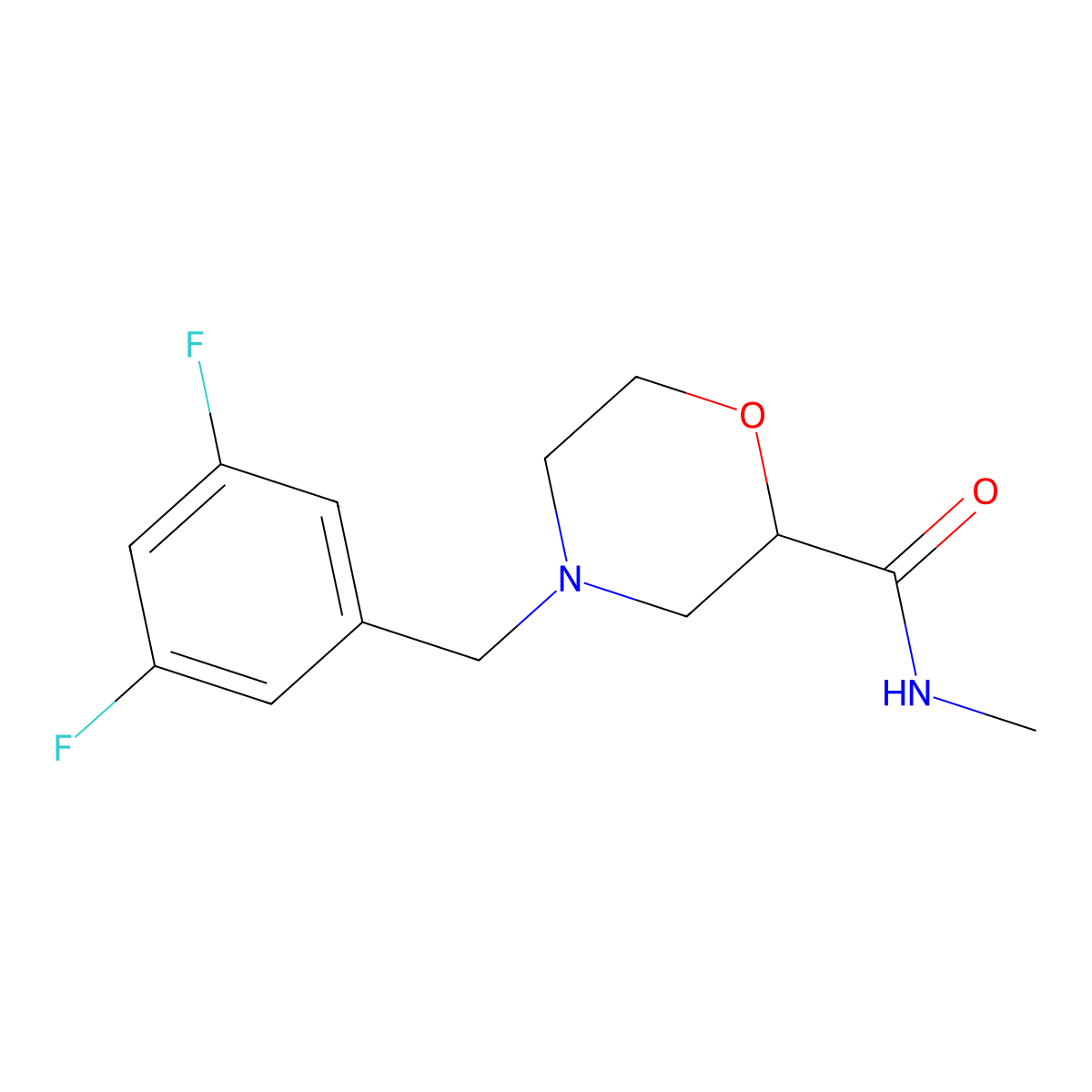 4-[(3,5-difluorophenyl)methyl]-N-methylmorpholine-2-carboxamide molecular structure, CAS 2877639-96-6