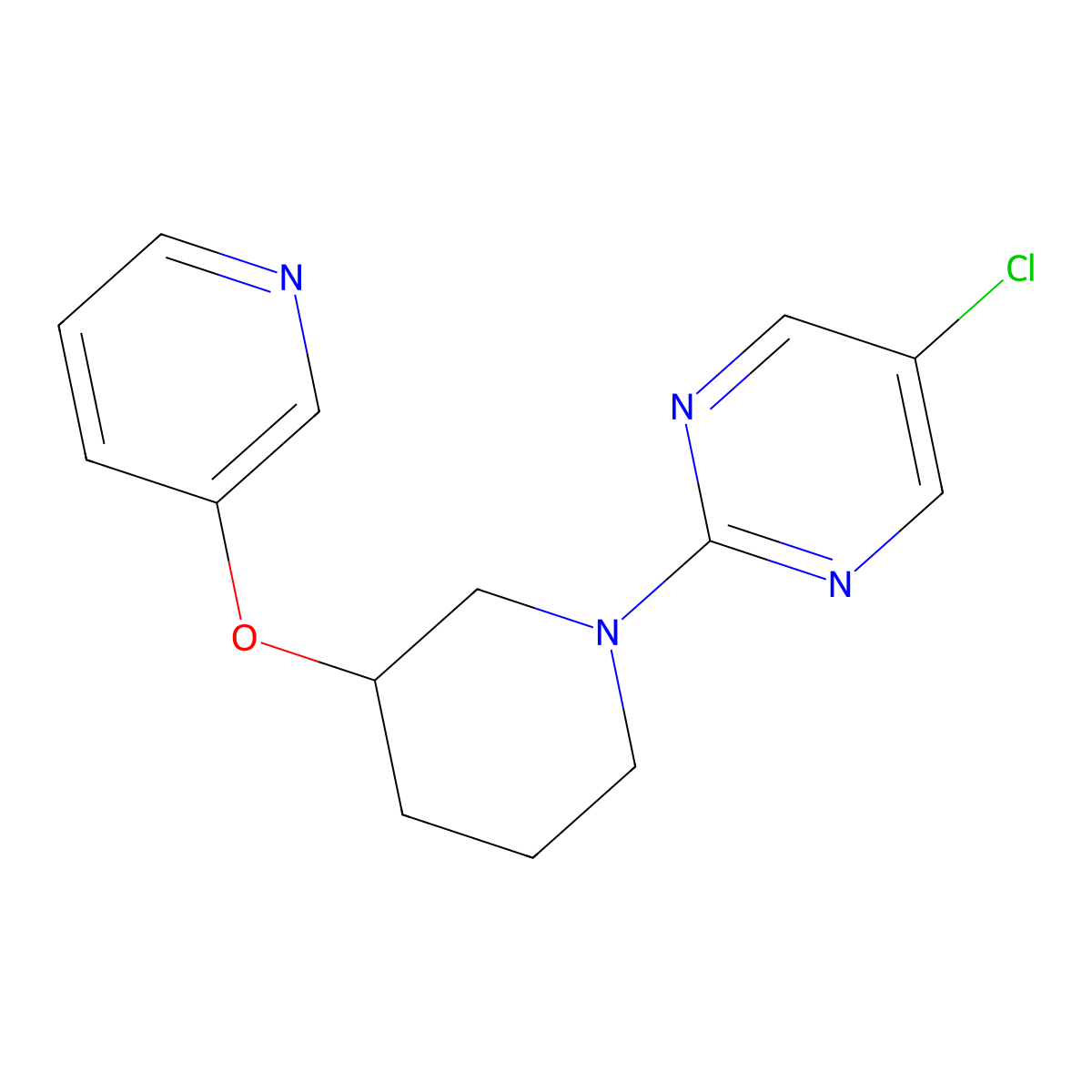 5-Chloro-2-[3-(pyridin-3-yloxy)piperidin-1-yl]pyrimidine molecular structure, CAS 2877640-01-0