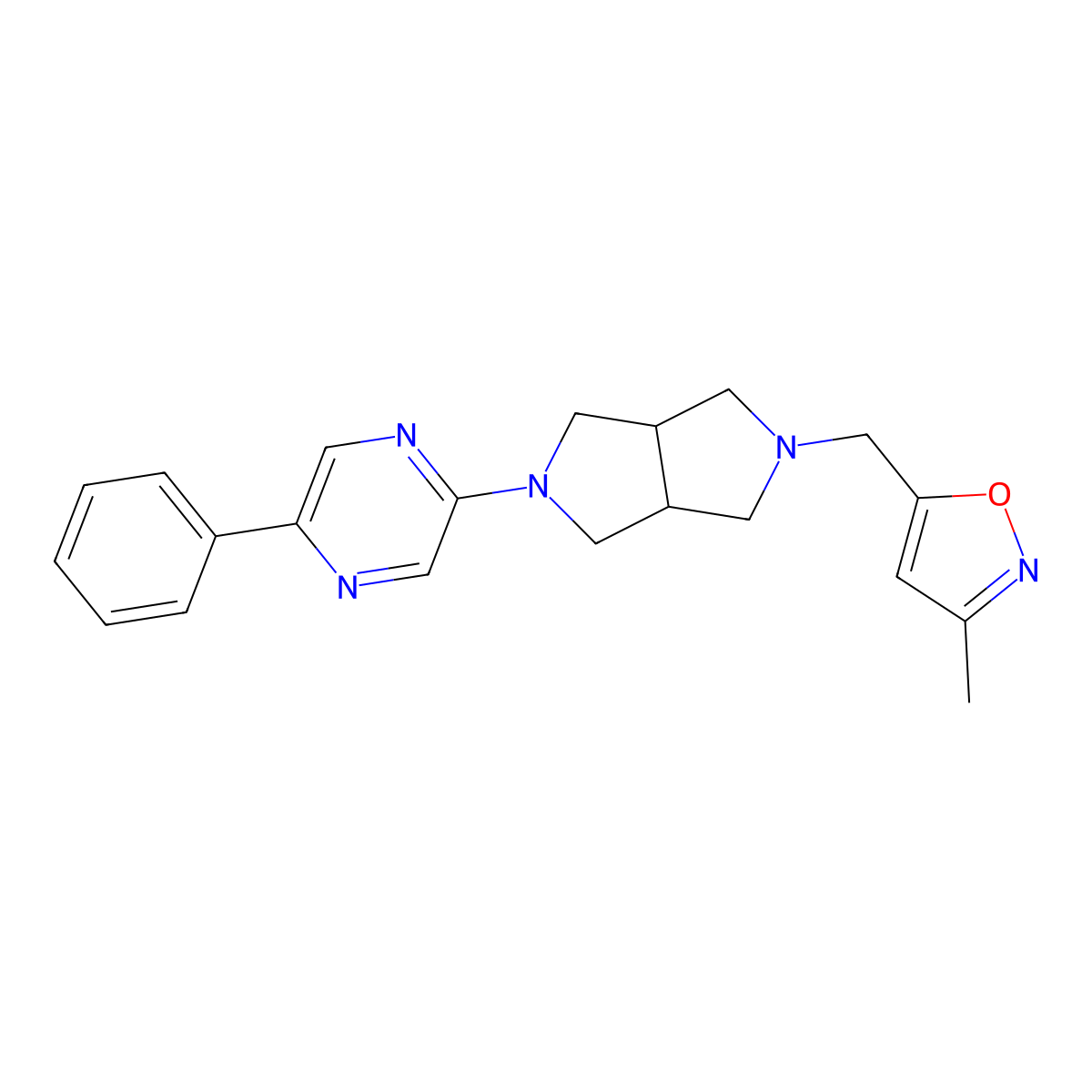 2-{5-[(3-Methyl-1,2-oxazol-5-yl)methyl]-octahydropyrrolo[3,4-c]pyrrol-2-yl}-5-phenylpyrazine molecular structure, CAS 2877640-03-2