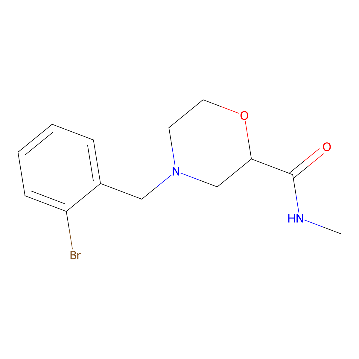 4-[(2-bromophenyl)methyl]-N-methylmorpholine-2-carboxamide molecular structure, CAS 2877640-04-3
