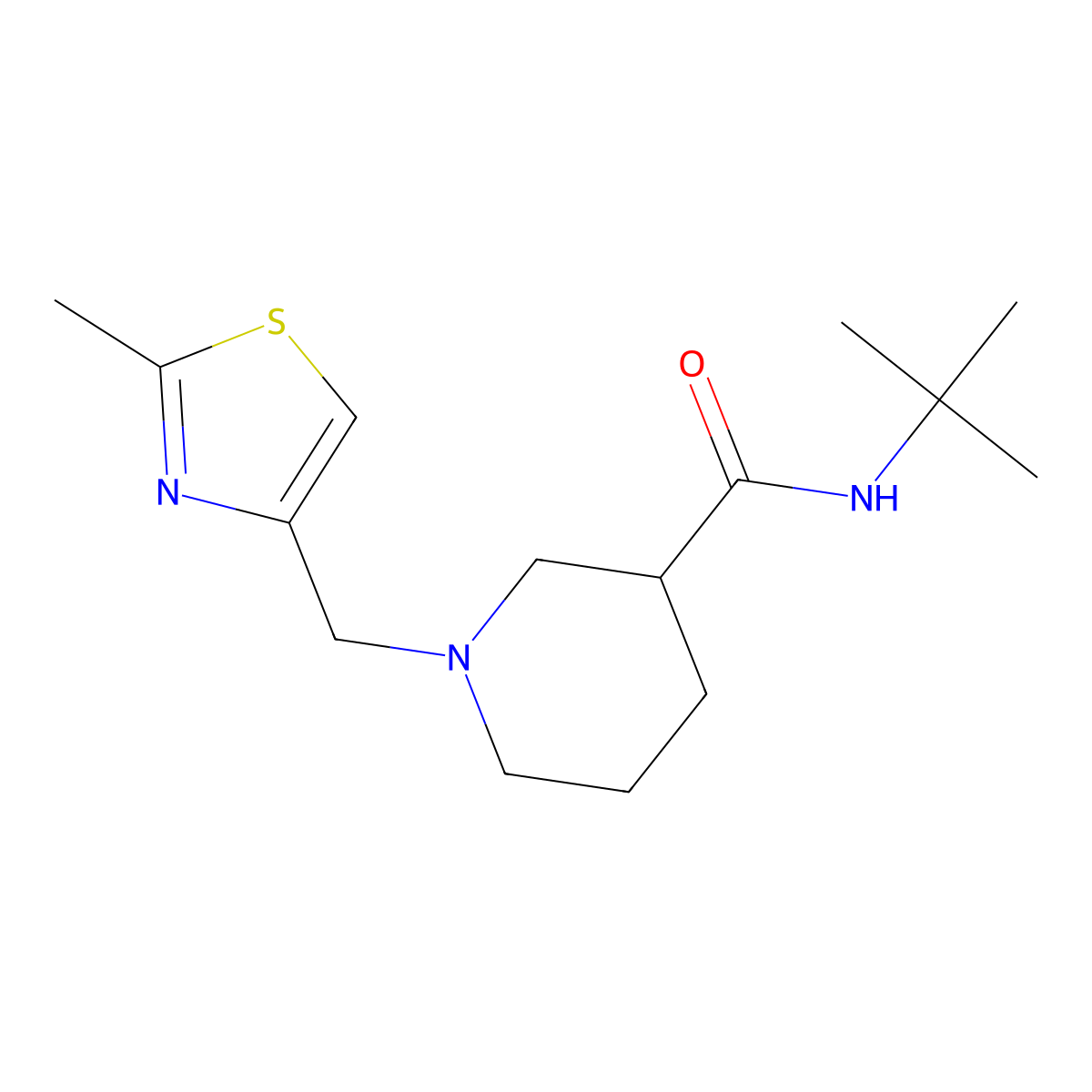 N-tert-butyl-1-[(2-methyl-1,3-thiazol-4-yl)methyl]piperidine-3-carboxamide molecular structure, CAS 2877640-06-5