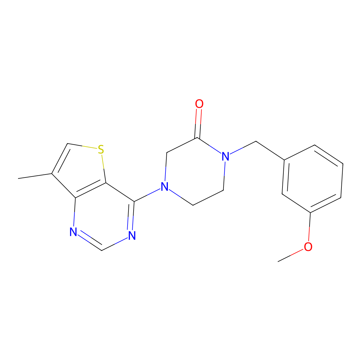 1-[(3-Methoxyphenyl)methyl]-4-{7-methylthieno[3,2-d]pyrimidin-4-yl}piperazin-2-one molecular structure, CAS 2877640-09-8