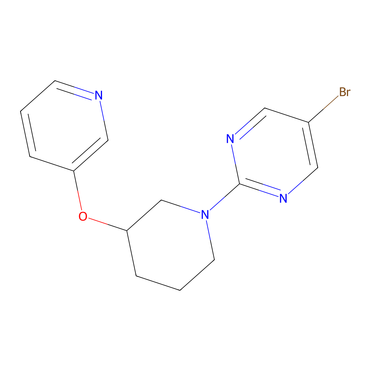 5-Bromo-2-[3-(pyridin-3-yloxy)piperidin-1-yl]pyrimidine molecular structure, CAS 2877640-13-4