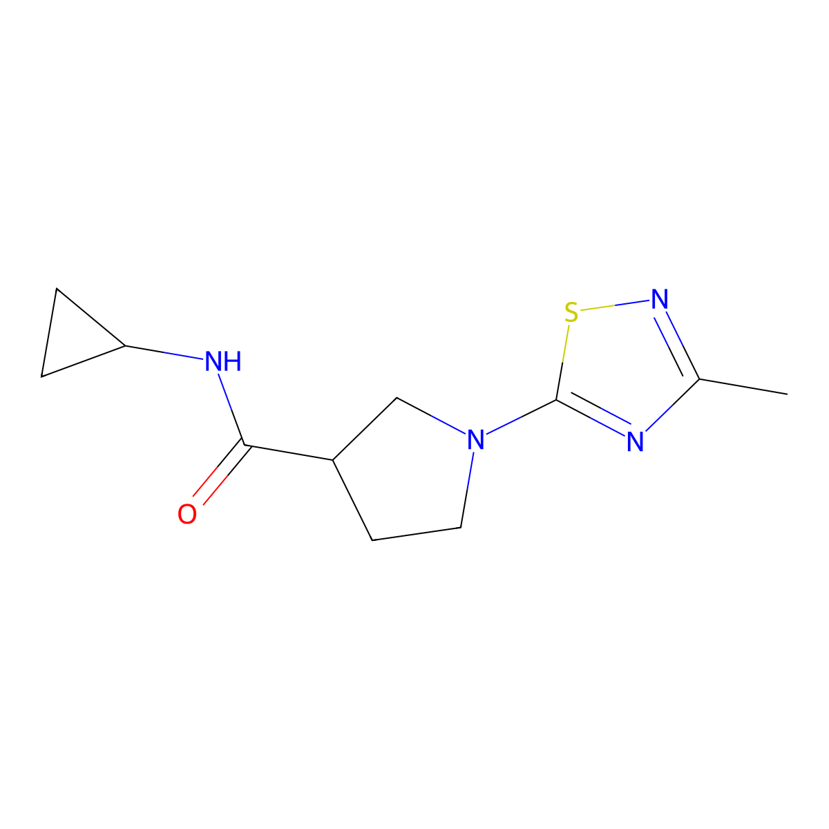N-cyclopropyl-1-(3-methyl-1,2,4-thiadiazol-5-yl)pyrrolidine-3-carboxamide molecular structure, CAS 2877640-16-7