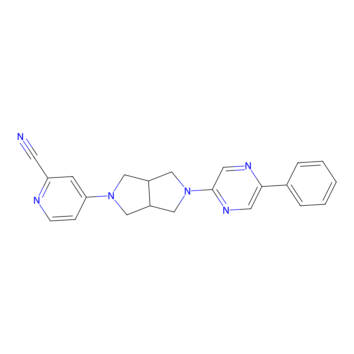 4-[5-(5-Phenylpyrazin-2-yl)-octahydropyrrolo[3,4-c]pyrrol-2-yl]pyridine-2-carbonitrile molecular structure, CAS 2877640-19-0