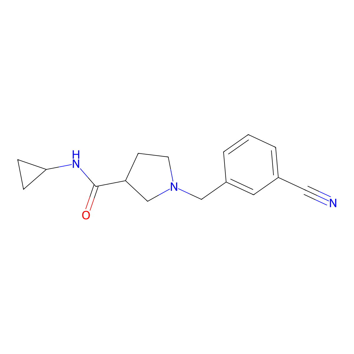 1-[(3-cyanophenyl)methyl]-N-cyclopropylpyrrolidine-3-carboxamide molecular structure, CAS 2877640-25-8