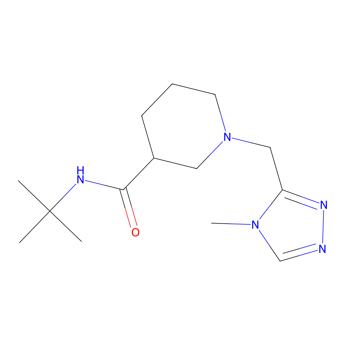 N-tert-butyl-1-[(4-methyl-4H-1,2,4-triazol-3-yl)methyl]piperidine-3-carboxamide molecular structure, CAS 2877640-35-0