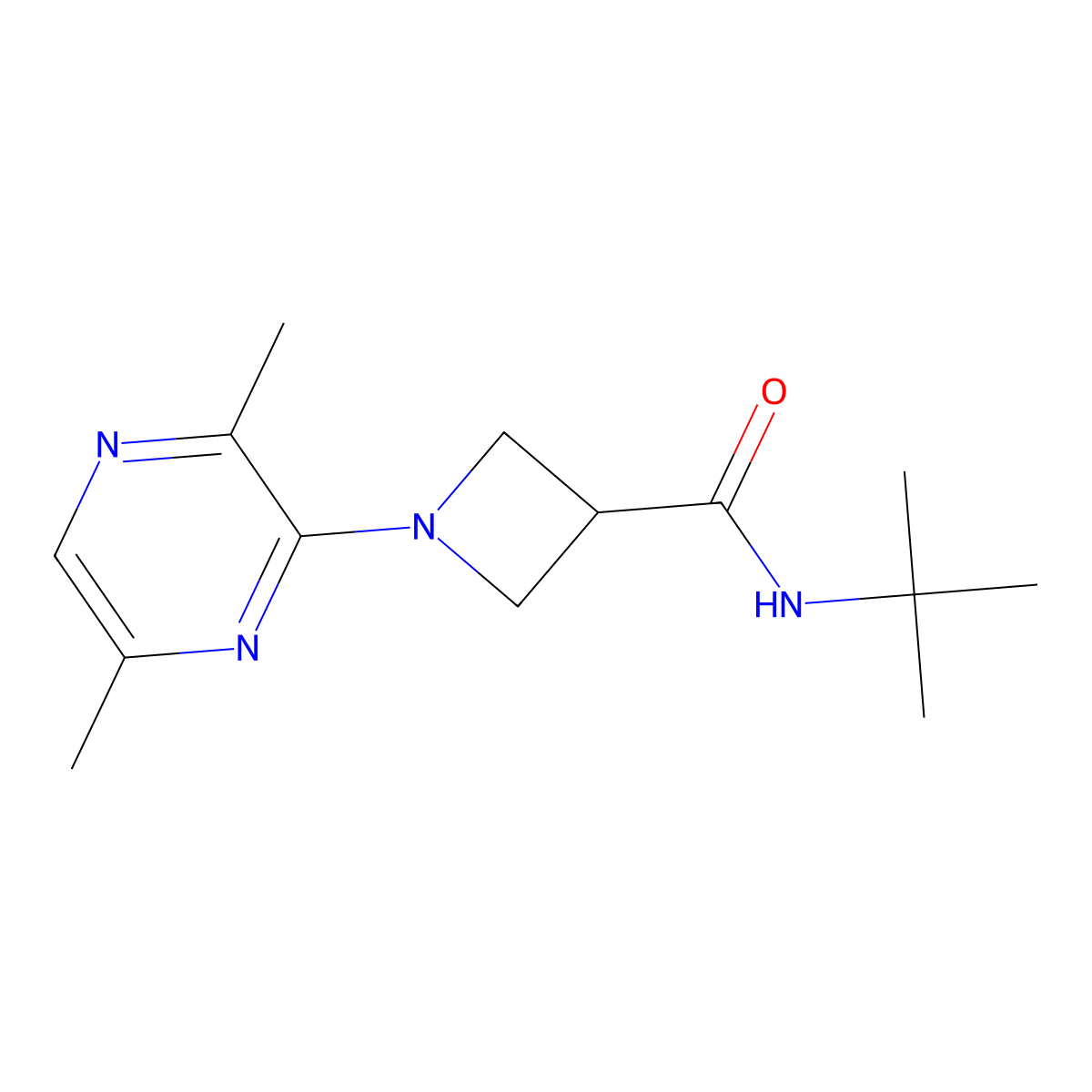 N-tert-butyl-1-(3,6-dimethylpyrazin-2-yl)azetidine-3-carboxamide molecular structure, CAS 2877640-36-1
