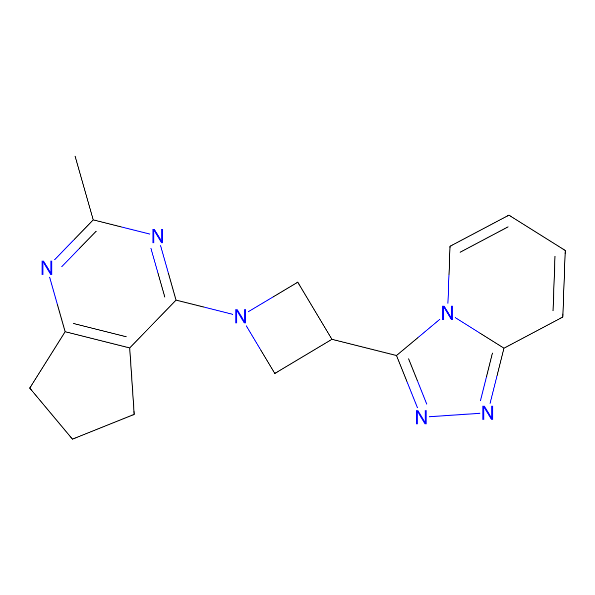 1-{2-methyl-5H,6H,7H-cyclopenta[d]pyrimidin-4-yl}-3-{[1,2,4]triazolo[4,3-a]pyridin-3-yl}azetidine molecular structure, CAS 2877640-37-2