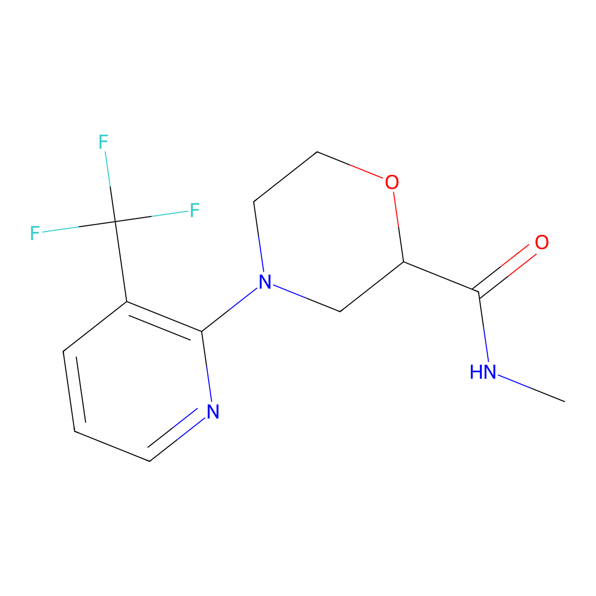 N-methyl-4-[3-(trifluoromethyl)pyridin-2-yl]morpholine-2-carboxamide molecular structure, CAS 2877640-39-4