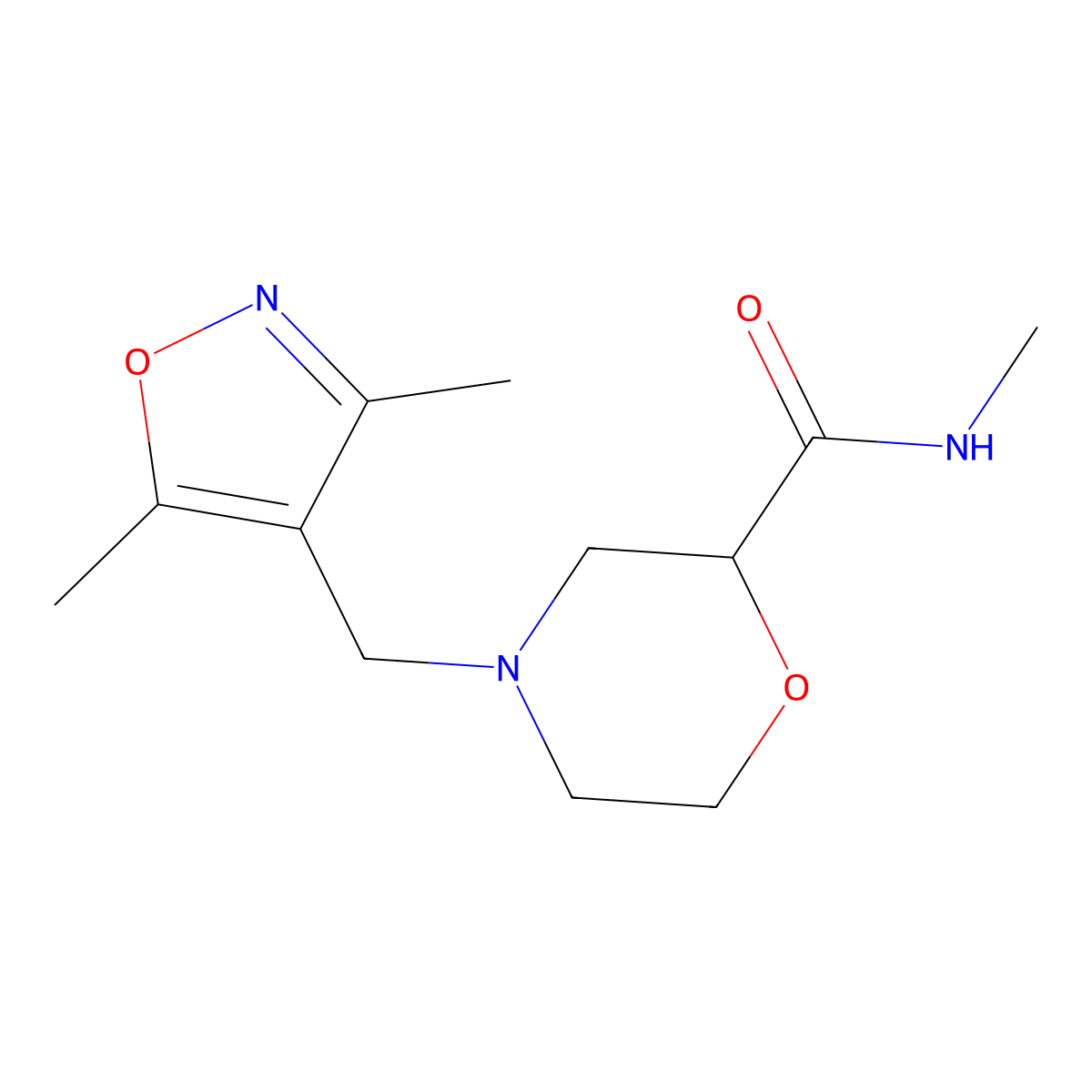 4-[(3,5-dimethyl-1,2-oxazol-4-yl)methyl]-N-methylmorpholine-2-carboxamide molecular structure, CAS 2877640-40-7