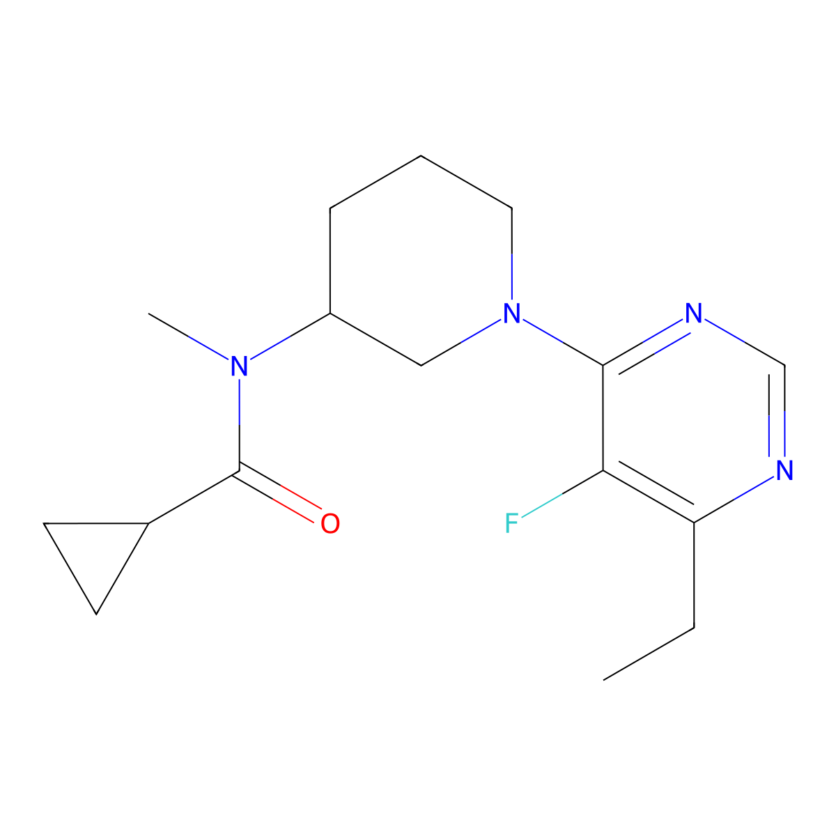 N-[1-(6-ethyl-5-fluoropyrimidin-4-yl)piperidin-3-yl]-N-methylcyclopropanecarboxamide molecular structure, CAS 2877640-42-9