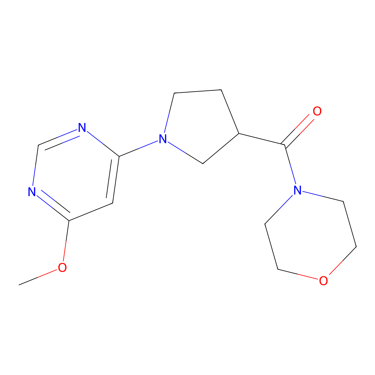 4-[1-(6-Methoxypyrimidin-4-yl)pyrrolidine-3-carbonyl]morpholine molecular structure, CAS 2877640-45-2