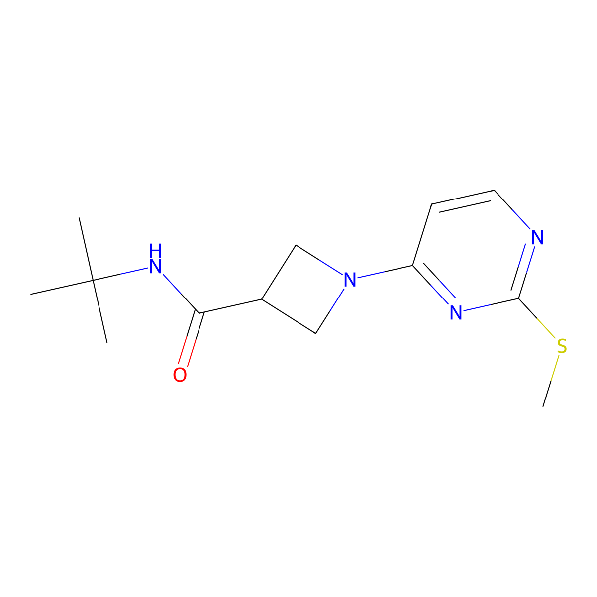 N-tert-butyl-1-[2-(methylsulfanyl)pyrimidin-4-yl]azetidine-3-carboxamide molecular structure, CAS 2877640-49-6