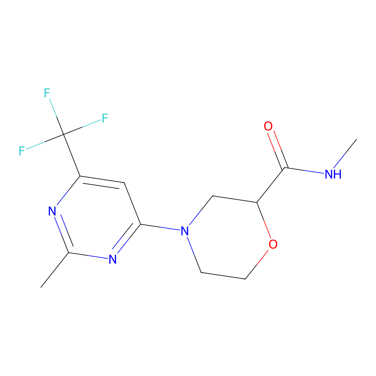 N-methyl-4-[2-methyl-6-(trifluoromethyl)pyrimidin-4-yl]morpholine-2-carboxamide molecular structure, CAS 2877640-50-9