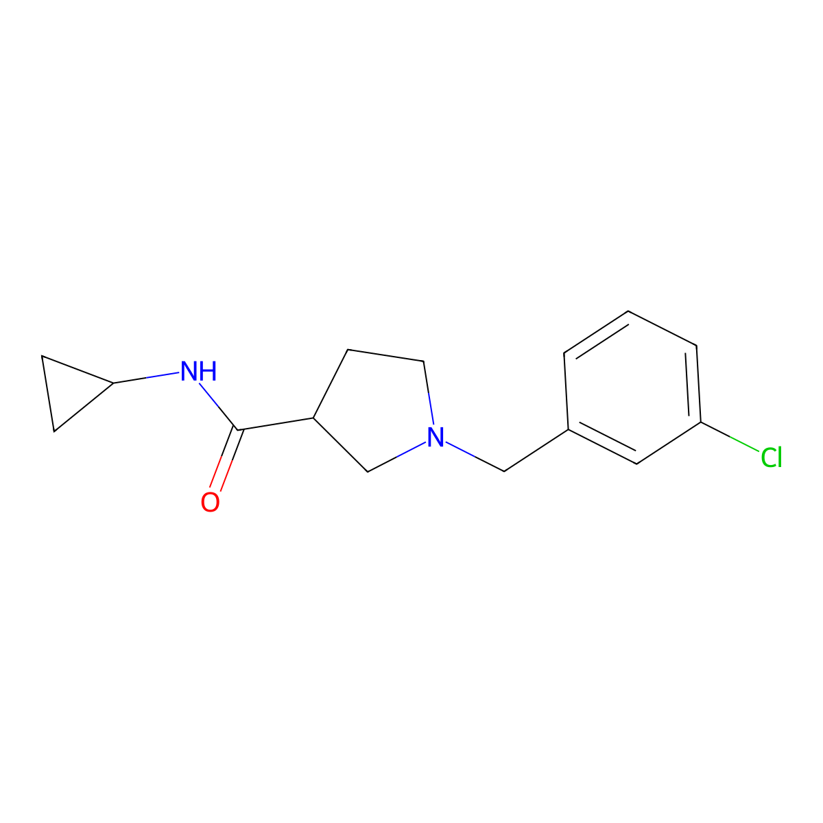 1-[(3-chlorophenyl)methyl]-N-cyclopropylpyrrolidine-3-carboxamide molecular structure, CAS 2877640-52-1