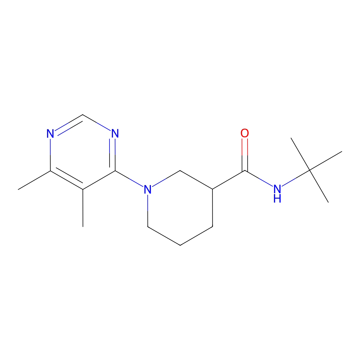 N-tert-butyl-1-(5,6-dimethylpyrimidin-4-yl)piperidine-3-carboxamide molecular structure, CAS 2877640-53-2